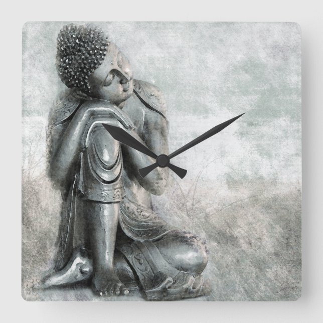 Friedlich Silver Buddha Quadratische Wanduhr (Vorderseite)
