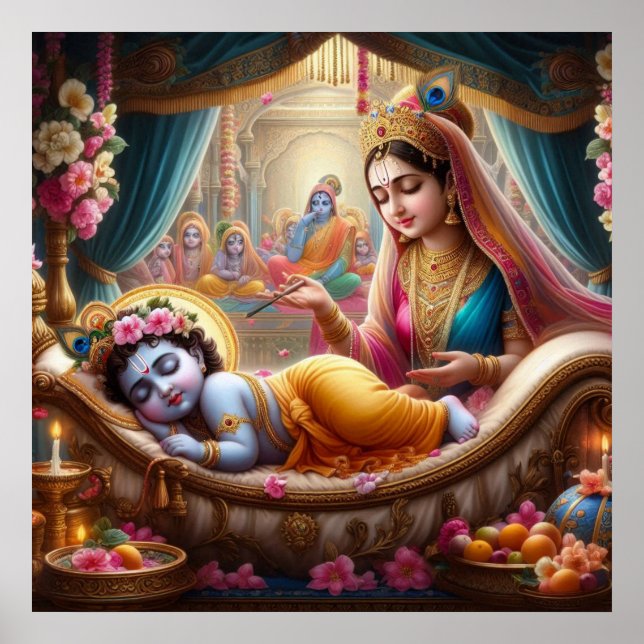Friedlich Warm Ethnic Bala Krishna Wiege Poster (Vorne)