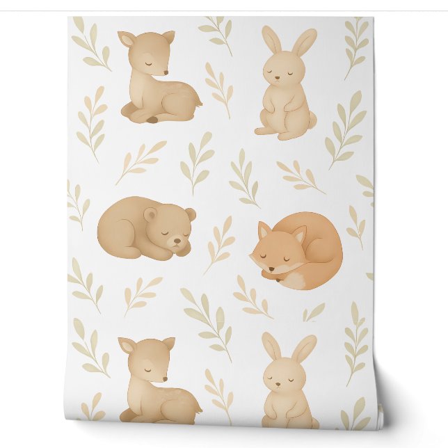 Friedlich Woodland Friends Kinderzimmer Wallpaper  Tapete (Abrollen)