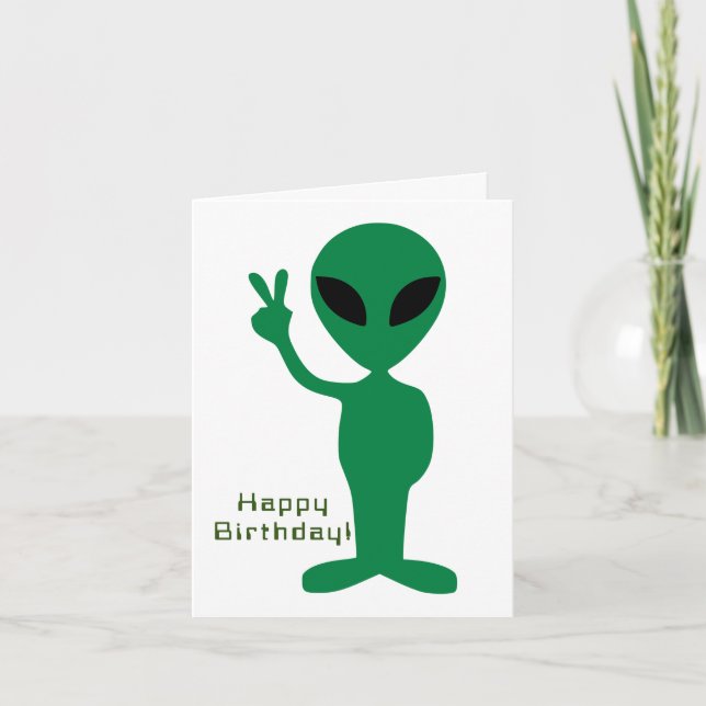 Friedliche Alien Birthday Karte (Vorderseite)