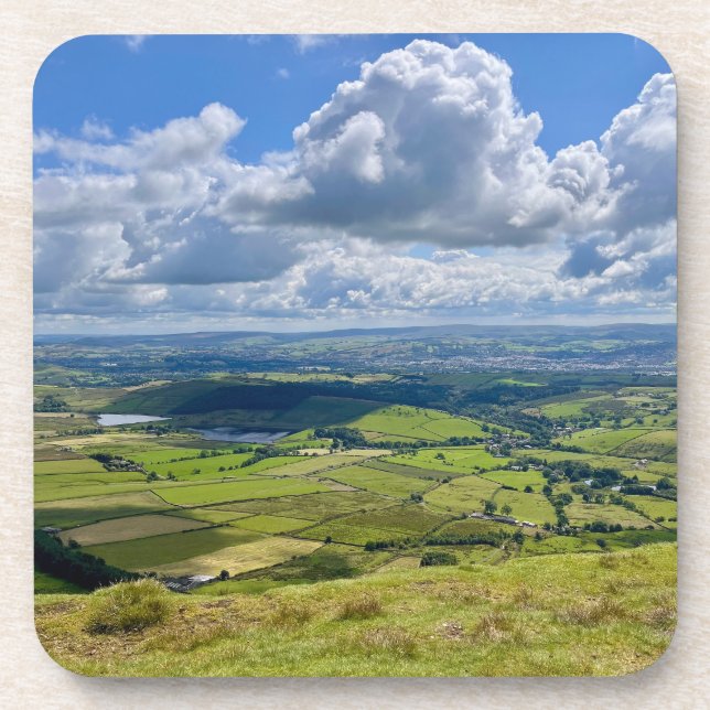 Friedliche Aussicht von Pendle Hill... Getränkeuntersetzer (Vorderseite)