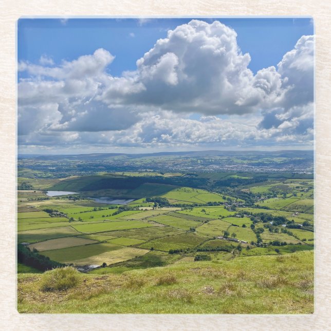 Friedliche Aussicht von Pendle Hill... Glasuntersetzer (Vorderseite)