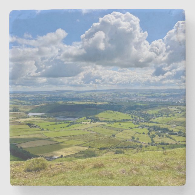 Friedliche Aussicht von Pendle Hill... Steinuntersetzer (Vorderseite)