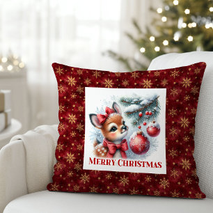 Friedliche Babyhirsch-Weihnachtsszene schneebedeck Kissen