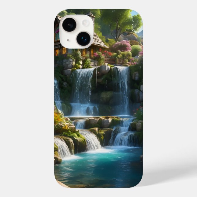 Friedliche Bergkabinen Wasserfälle Blume Case-Mate iPhone 14 Plus Hülle (Rückseite)