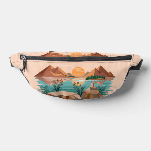 Friedliche Bergsee-Sonnenuntergangslandschaft Bauchtasche