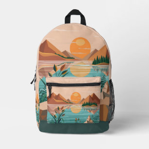 Friedliche Bergsee-Sonnenuntergangslandschaft Bedruckter Rucksack