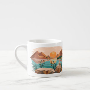 Friedliche Bergsee-Sonnenuntergangslandschaft Espressotasse