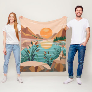 Friedliche Bergsee-Sonnenuntergangslandschaft Fleecedecke