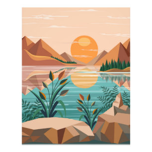 Friedliche Bergsee-Sonnenuntergangslandschaft Fotodruck