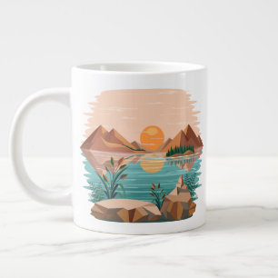 Friedliche Bergsee-Sonnenuntergangslandschaft Jumbo-Tasse