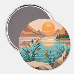 Friedliche Bergsee-Sonnenuntergangslandschaft Magnet