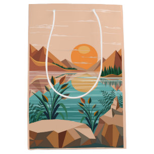 Friedliche Bergsee-Sonnenuntergangslandschaft Mittlere Geschenktüte