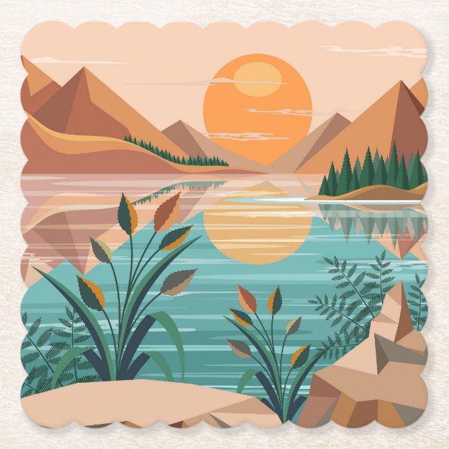 Friedliche Bergsee-Sonnenuntergangslandschaft Untersetzer (Vorderseite)