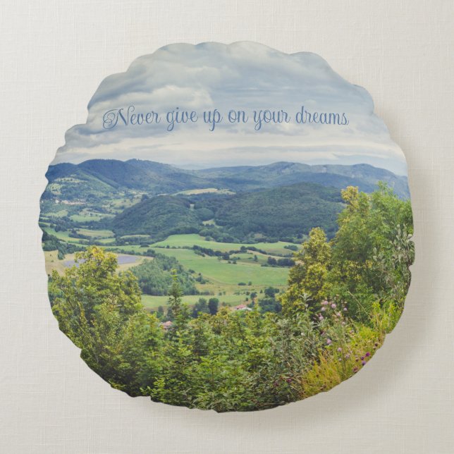 Friedliche Bergsicht Rundes Kissen (Vorderseite)