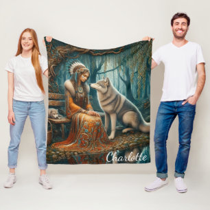 Friedliche Bindung: Mutterin und Wolf Fleecedecke