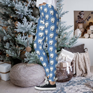 Friedliche blaue Art Nouveau Eisbär-Schneeflocken Leggings