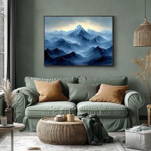 Friedliche blaue Berggipfel im abstrakten Öl-Stil Poster