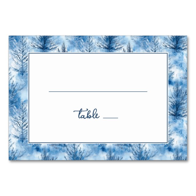 Friedliche Blaue Winterbäume Tischnummer (Vorderseite)