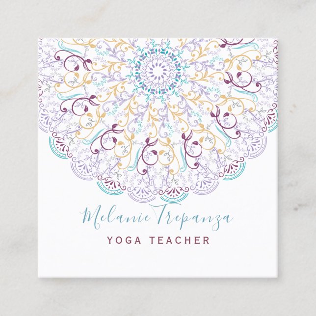 Friedliche Blumenmedikation Mandala Yoga Quadratische Visitenkarte (Vorderseite)