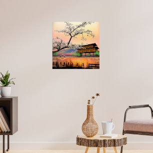 Friedliche Blüte: Sonnenuntergang über einem japan Poster