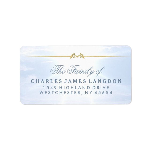 Friedliche Clouds Blue Gold Beileid Address Labels Adressaufkleber (Vorne)