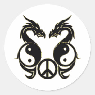 FRIEDLICHE DRACHEN - YIN U. YANG RUNDER AUFKLEBER