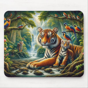 Friedliche Dschungelszene mit Tigermalerei Mousepad