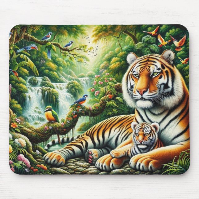 Friedliche Dschungelszene mit Tigermalerei Mousepad (Vorne)