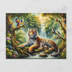 Friedliche Dschungelszene mit Tigermalerei Postkarte