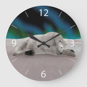 Friedliche Eisbär-Arktis-Natur-Illustration Große Wanduhr
