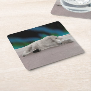Friedliche Eisbär-Arktis-Natur-Illustration Rechteckiger Pappuntersetzer