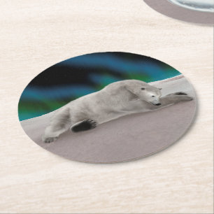 Friedliche Eisbär-Arktis-Natur-Illustration Runder Pappuntersetzer