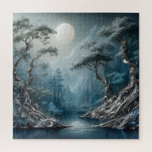Friedliche Fantasy-Waldlandschaft am Bergsee