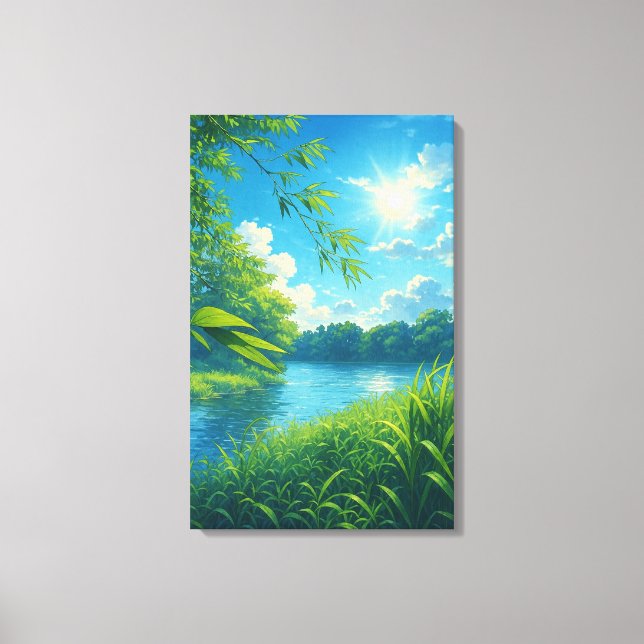 Friedliche Flusslandschaft Kunst, Dichtung und Mus Leinwanddruck (Vorderseite)