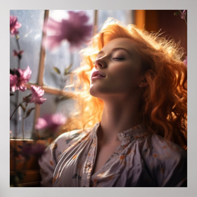 Friedliche Frau im Fenster Poster (Vorne)