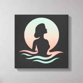 Friedliche Frauen-Silhouette in Pastellwellen Leinwanddruck
