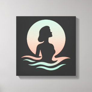 Friedliche Frauen-Silhouette in Pastellwellen Leinwanddruck