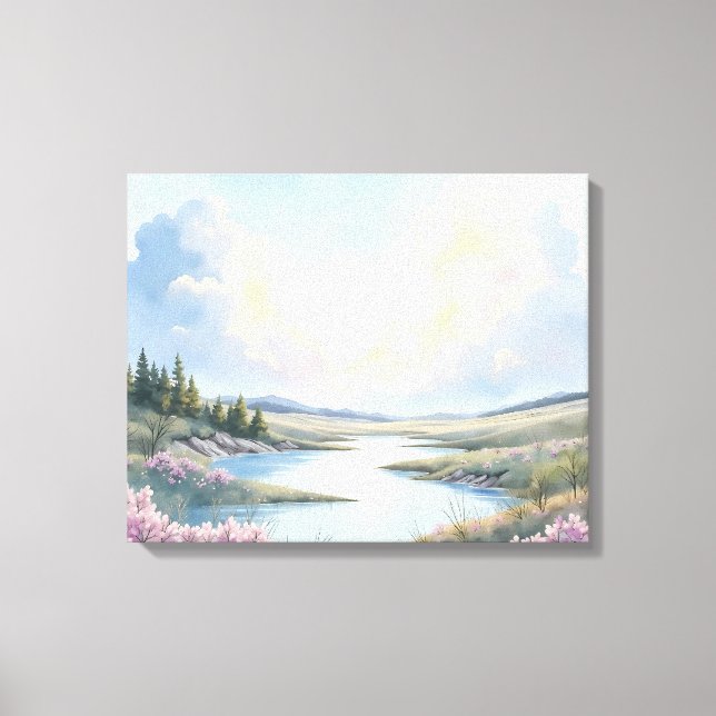 Friedliche Frühlingsflusslandschaft - Restauriert  Leinwanddruck (Vorderseite)