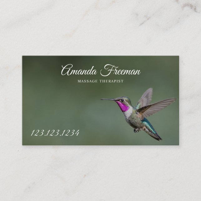 Friedliche Green Hummingbird Massage Therapie Visitenkarte (Vorderseite)