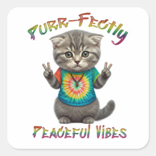Friedliche Hippie Boho Kitten Vibes Quadratischer Aufkleber