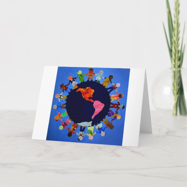 Friedliche Kinder auf der Weltkarte Karte (Vorderseite)
