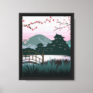 Friedliche Kirschblüten-Japanische Landschaft Eleg Leinwanddruck