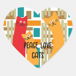 Friedliche Liebe Katzen whimsical süße geometrisch Herz-Aufkleber