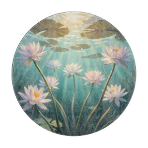 Friedliche Lotusblumen unter Wasser bei Sonnenlich Schneidebrett