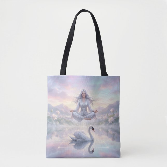 Friedliche Meditationsfrau & Schwan Fantasy-Tasche Tasche (Vorderseite)