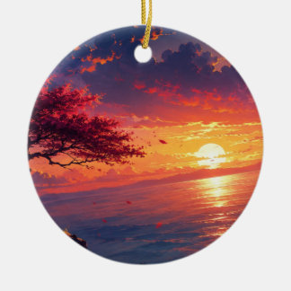 Friedliche Meereslandschaft bei Sonnenuntergang Ke Keramik Ornament
