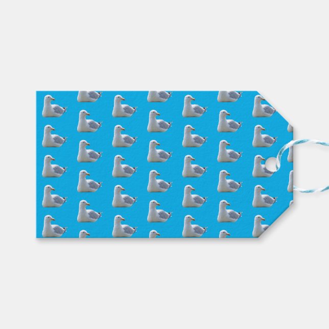 Friedliche Möwe Ruhendes Küstenblau-Design Geschenkanhänger (Vorderseite (Horizontal))