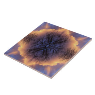 Friedliche Natur Baumzweige und Wolken Mandala Fliese