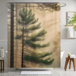 Friedliche Natur Pine Tree Foggy Jungle Duschvorhang
